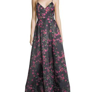 Alice + Olivia Marilla V-Neck Sleeveless Strappy Floral-Print Gown